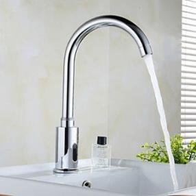 Silver Brass Automatic Sensor Chrome Finish Bathroom Sink Faucet At FaucetsDeal.com