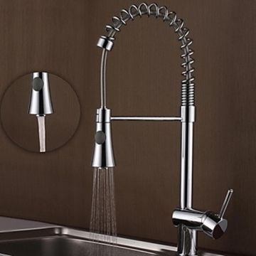 Contemporary Chrome Finish Brass One Hole Single Handle Spring Kitchen Faucet--Faucetsmall.com