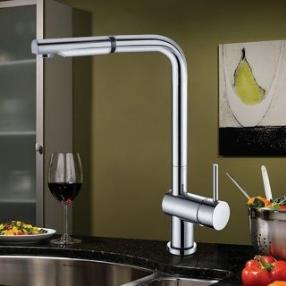 Transitional Pullout Spray Brass Chrome Kitchen Faucet--Faucetsdeal.com