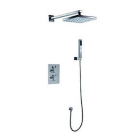 LED 8 Inch Square Solid Brass Concealed Bathroom Thermostatic Shower Rainfall Shower Faucet--Faucetsmall.com