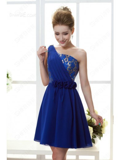 Elegant One Shoulder Lace Zipper-Up Homecoming Dress