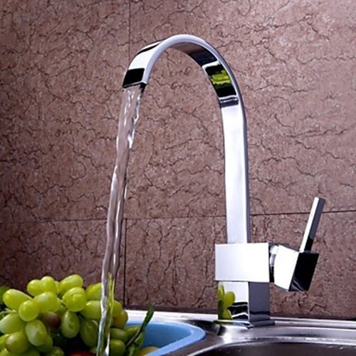 Chrome Finish Contemporary Brass Single Handle One Hole Waterfall Kitchen Faucet--FaucetSuperDeal.com
