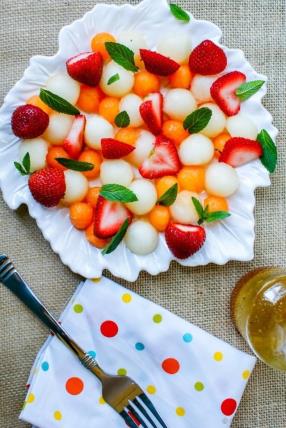 Strawberry Melon Salad with Honey-Lemon Dressing Recipe - ChefDeHome.com