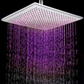12 Inch Contemporary 7 Colors Changing LED Chrome Shower Faucet Head--FaucetSuperDeal.com