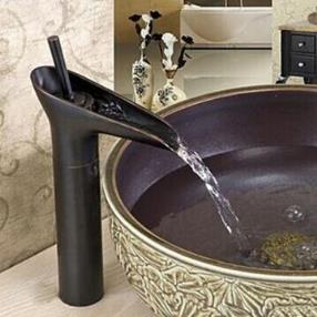 ORB Antique Finish Waterfall Bathroom Sink Faucet--Faucetsmall.com