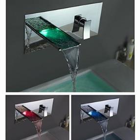Color Changing LED Waterfall Bathroom Faucet (Wall Mount)--Faucetsmall.com