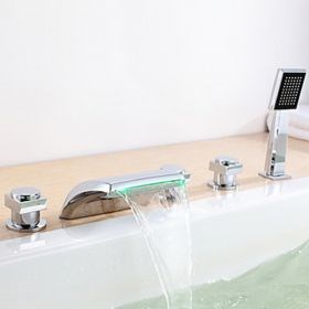 Color Changing LED Hydropower Waterfall Tub Faucet with Hand Shower - Set of 5--Faucetsuperseal.com