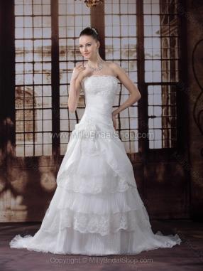 Princess Strapless Taffeta Organza Court Train Lace Wedding Dresses