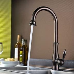 Shengbaier Traditional Oil-rubbed Bronze Finish One Hole Single Handle Deck Mounted Rotatable Kitchen Faucet At FaucetsDeal.com