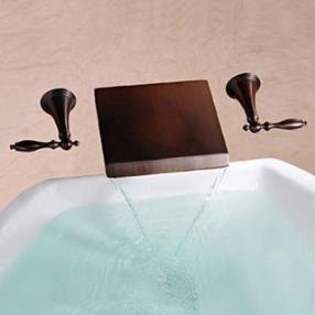 Oil-rubbed Bronze Antique Waterfall Brass Wall Mounted Bathroom Sink Faucets--Faucetsdeal.com