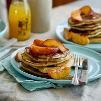 Puppy Bellies and Peaches (Brown Butter Pancakes with Glazed Peaches)