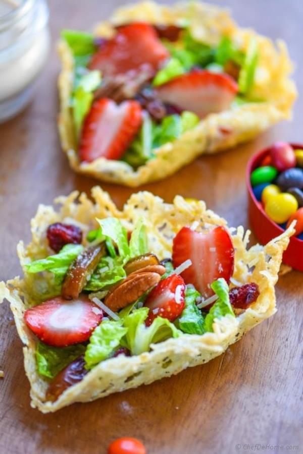 Brunch Salad in Parmesan Heart Cups with Chipotle-Sour Cream Dressing Recipe - ChefDeHome.com