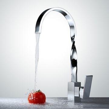 Contemporary Chrome Finish One Hole Single Handle Rotatable Kitchen Faucet--Faucetsmall.com