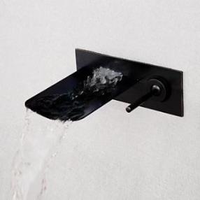 Fashion Black Brushed Waterfall Wall Mounted Bathroom Basin Faucet--faucetsdeal.com