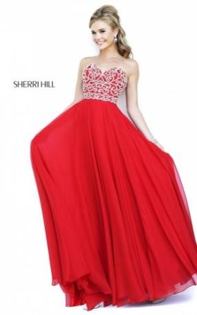  Beads Strapless Red Sherri Hill Prom Dress 8555 Hot Sell