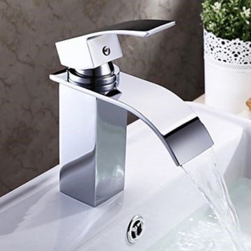 Chrome Finish Contemporary Waterfall Bathroom Sink Faucet--Faucetsmall.com