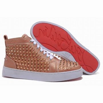 Christian Louboutin Louis Gold Spikes High Top Mens Sneakers Apricot 