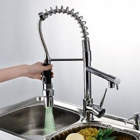 Chrome Finish - Contemporary Single Handle LED Pull-out Kitchen Faucet--Faucetsmall.com