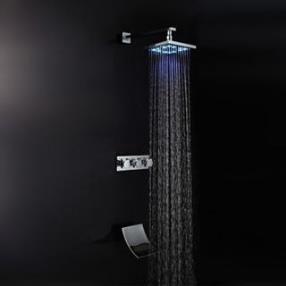 Chrome Finish Modern Style Waterfall LED Wall Mount Shower Faucet--FaucetSuperDeal.com