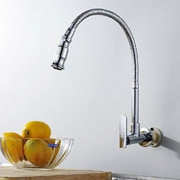 Silver Wall Type Arbitrary Rotating Chrome Plated Brass Kitchen Sink Faucet--Faucetsmall.com