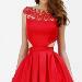2016 Cut-Out Appliques Bateau-Neck Sheer Short Pleated Homecoming Dresses Custom Red