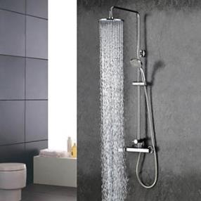 Chrome Finish Widespread Two Handles Rainfall Shower Faucet--FaucetSuperDeal.com