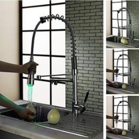 Contemporary Deck Mounted LED Brass Chrome Kitchen Faucet--Faucetsdeal.com