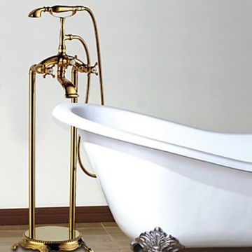 Ti-PVD Finish Antique Floor Standing Tub Faucet with Hand Shower--Faucetsmall.com