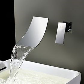 Waterfall Widespread Contemporary Bathroom Faucet (Chrome Finish)--FaucetSuperDeal.com
