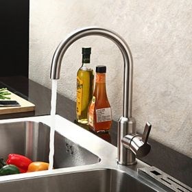 Chrome Finish Contemporary Brushed Stainless Steel Kitchen Faucet--Faucetsuperseal.com