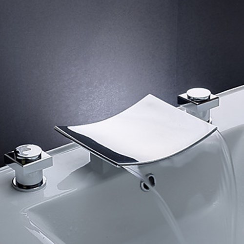 Brass Waterfall Bathroom Sink Faucet with Stainless Steel Spout Widespread--FaucetSuperDeal.com