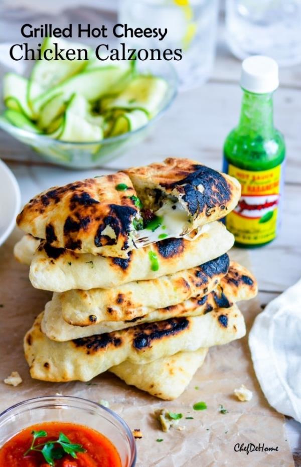 Grilled Hot Cheesy Chicken Calzone Recipe - ChefDeHome.com