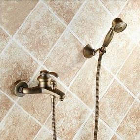 Bathroom Wall Mounted Antique Brass Bathtub Faucet with Hand Shower Set--Faucetsmall.com