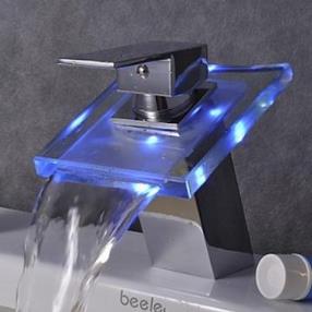 Color Changing LED Waterfall Bathroom Faucet - Chrome Finish--Faucetsmall.com