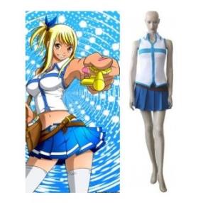 Fairy Tail Lucy Heartfilia White and Blue Cosplay Costume