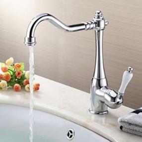 White Handle Chrome Finish Brass Kitchen Faucet--Faucetsmall.com