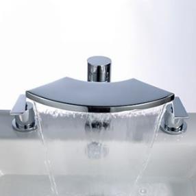 Chrome Brass Widespread Waterfall Two Handles Touchless Bathroom Sink Faucet--Faucetsdeal.com