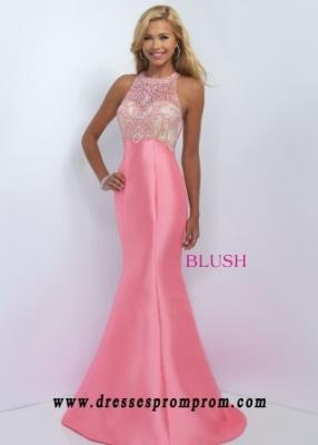 Simple Blush Prom 11093 Fancy Beaded High Neck Taffeta Prom Dress