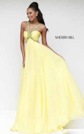  Classy Full-Length Yellow Evening Gown Sherri Hill 11072  At www.darlingpromgown.com