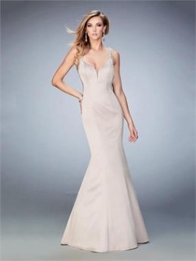 Beautiful Mermaid with Plunging Neckline Beaded Straps Satin Prom Dress PD12261