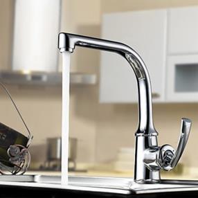 Contemporary Chrome Finish Single Handle Solid Brass Kitchen Faucet--FaucetSuperDeal.com