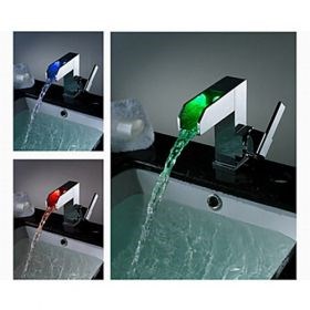 Blade Series - Color Changing LED Waterfall Bathroom Sink Faucet-- FaucetSuperDeal.com
