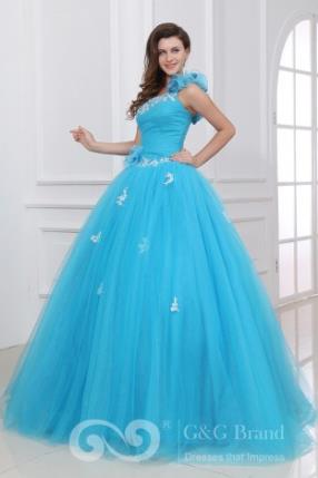 Sleeveless Floor-length Blue Natural Zipper Celebrity Inspired Prom Dresses