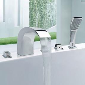 Chrome Finish Contemporary Widespread Stainless Steel Bathtub Faucets with Handheld Faucet--Faucetsmall.com