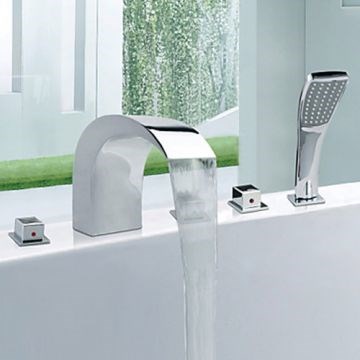 Chrome Finish Contemporary Widespread Stainless Steel Bathtub Faucets with Handheld Faucet--Faucetsmall.com
