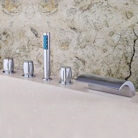 Chrome Two Handles Waterfall Widespread Tub Faucet--Faucetsuperseal.com