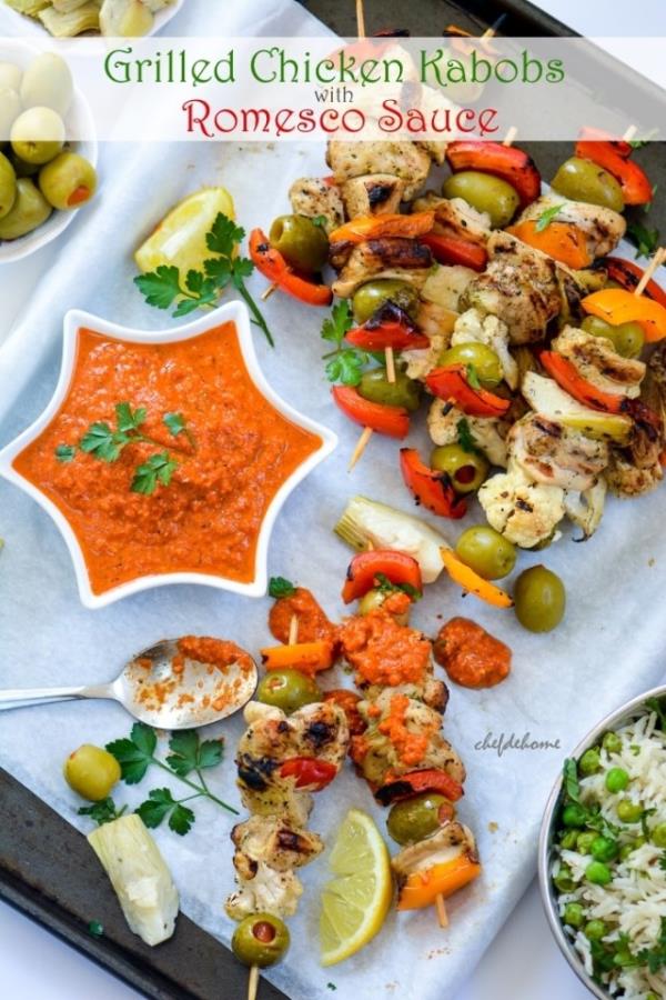 Grilled Chicken Kabobs with Romesco Sauce - Mother's Day Special Recipe -ChefDeHome.com