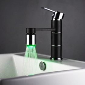 Contemporary Single Handle Chrome Centerset LED Bathroom Sink Faucet--Faucetsuperseal.com