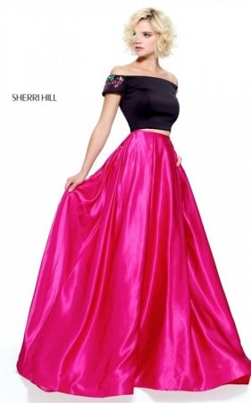 Beading Black Fuchsia 2-PC Floral Dress Prom 2017 By Sherri Hill 51101