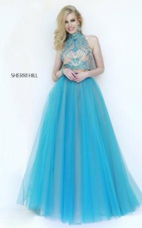 Beads Turquoise 11211 Sherri Hill Evening Gown Tulle Hot  - www.darlingpromgown.com